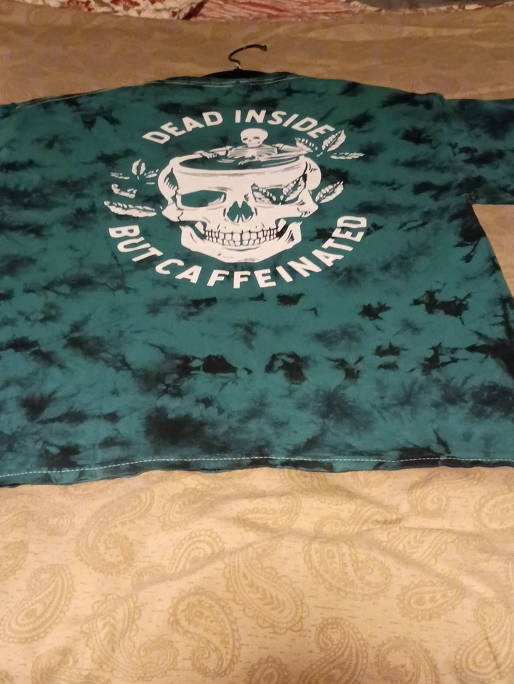 Dead Inside But Caffeinated Teal Tie-Dye Short Sleeve Tee